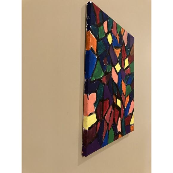 Oil Painting Abstract Small Colorful Canvas 11x14 “Puzzle Plane” Cathedral - Picture 7 of 7